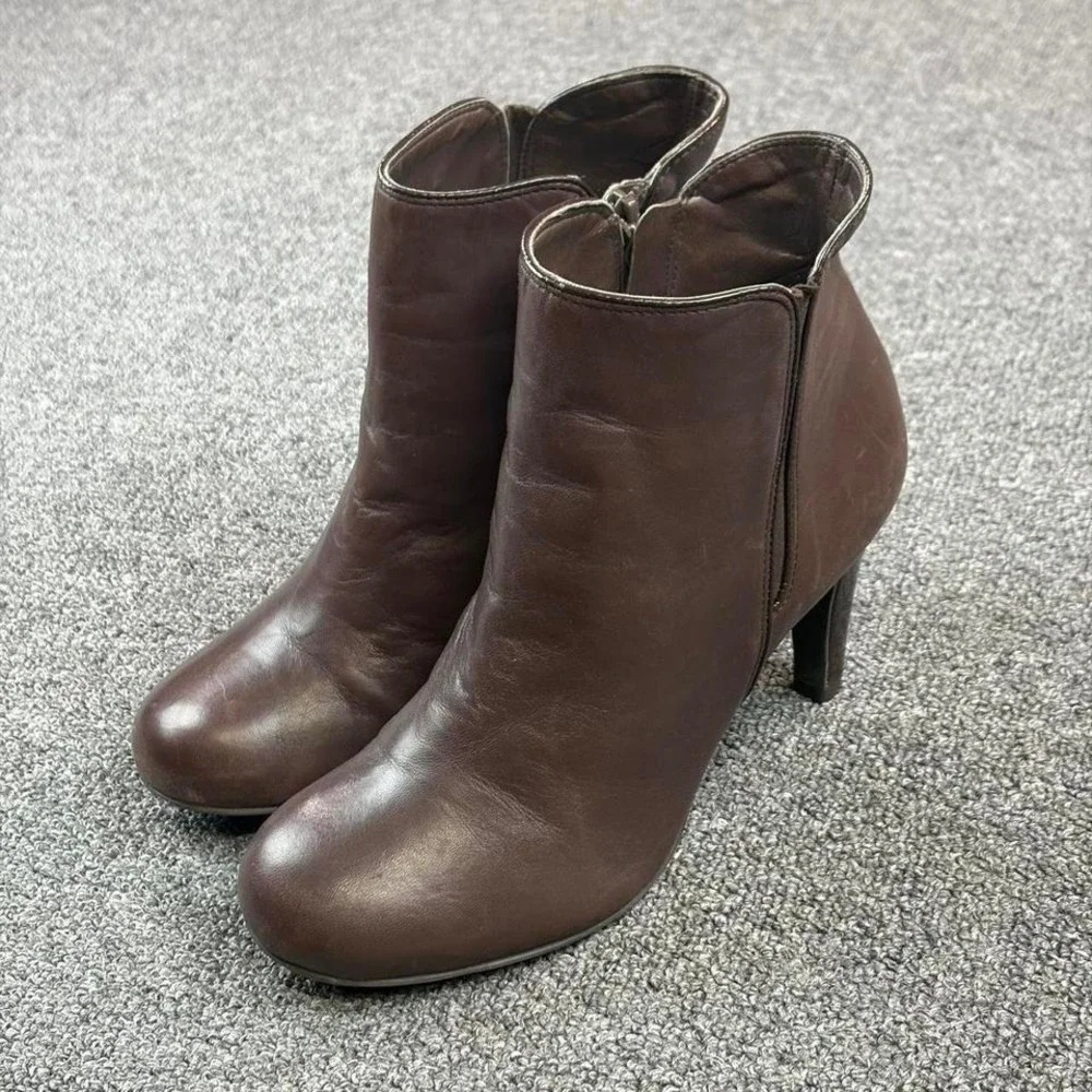 Gianni Bini Brown‎ Leather Side Zip Stiletto Heel Boots   Womens Size 7.5 M